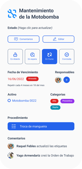 Pantalla ordenes de trabajo TracOS™ - Tractian