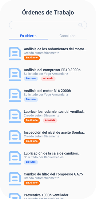 Pantalla ordenes de trabajo app TracOS™ - Tractian