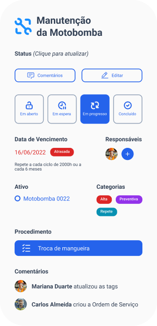 Tela ordem de serviço app TracOS™ - Tractian