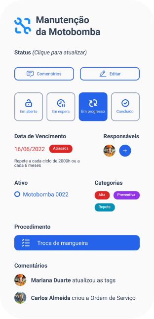 Tela ordem de serviço app TracOS™ - Tractian