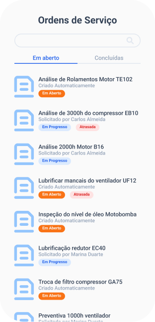 Tela ordens de serviço app TracOS™ - Tractian