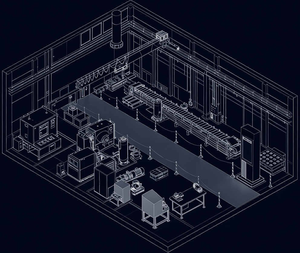 Isometric illustration of the Tractian AI Center plant floor