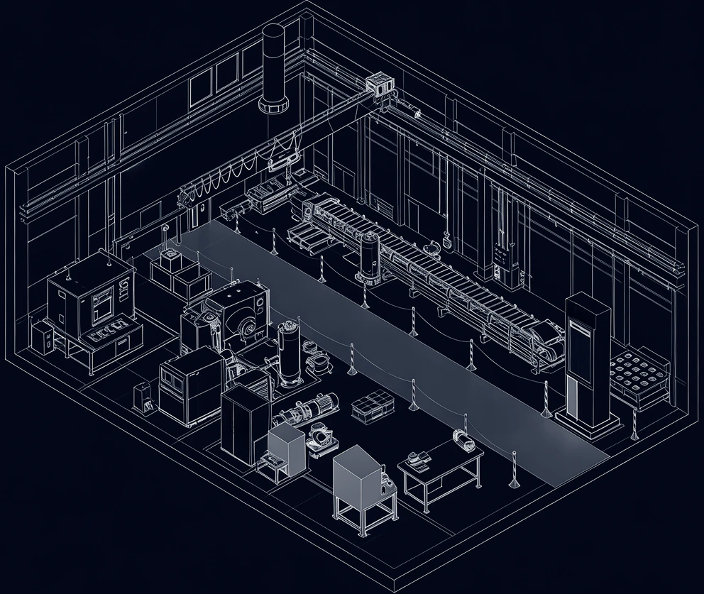 Isometric illustration of the Tractian AI Center plant floor