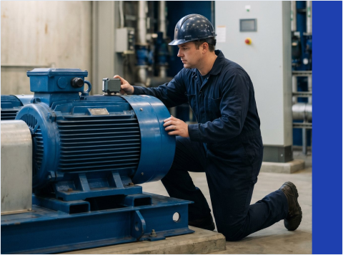 Man installing a sensor on an engine